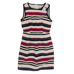 J.Crew Factory Striped Fit and Flare Dress Navy Red Cream Sleeveless A2305 Sz 00